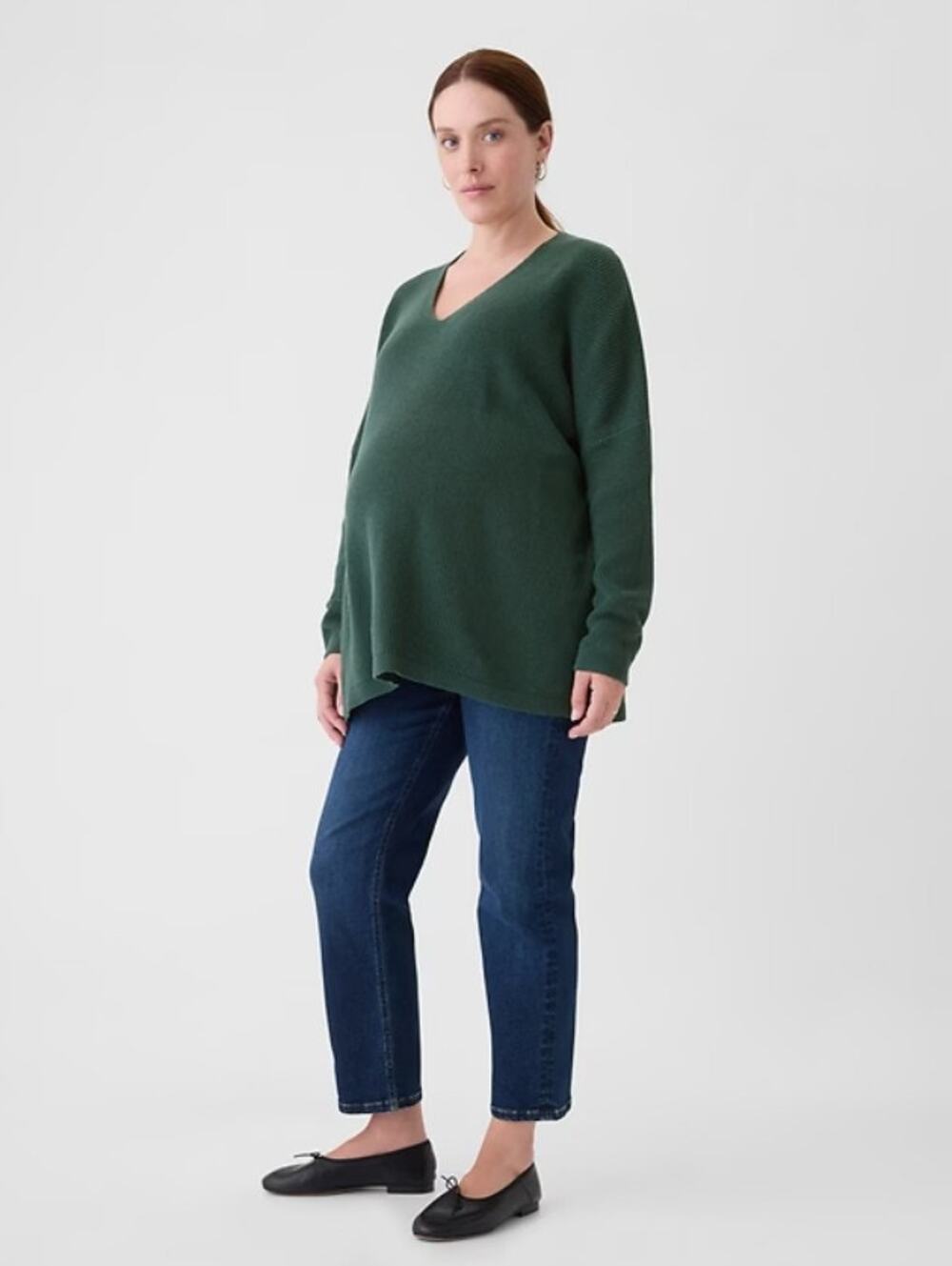 GAP Maternity Oversized Ribbed V-Neck Sweater Green, XS